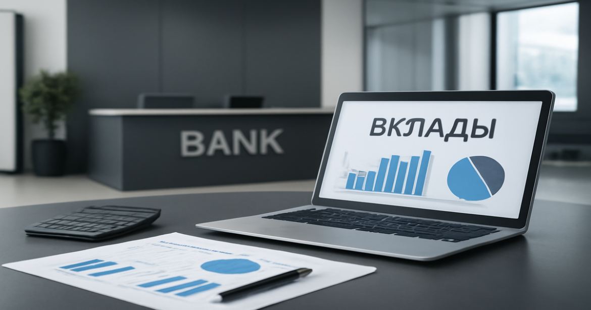 Professional image of a bank's interior illustrating вклады and financial stability.