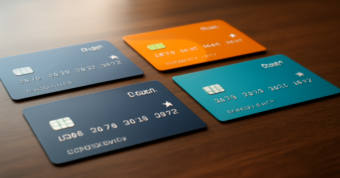 A collection of diverse debit cards on a desk, illustrating the advantages of debit cards for financial management.