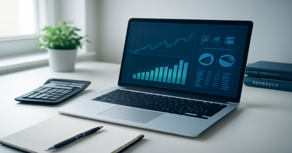An image representing финансовая грамотность with finance tools and a professional workspace.