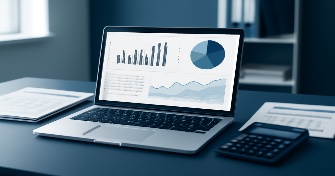 Professional image illustrating финансовое планирование with financial graphs, documents, and a calculator.
