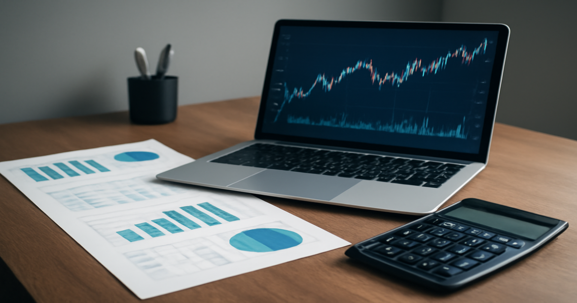 Investments for beginners in a professional workspace setting with finance tools.