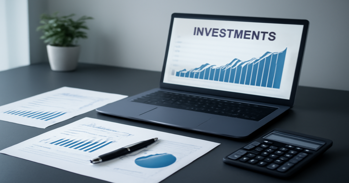 Professional workspace image illustrating инвестиции with financial documents and graphs.