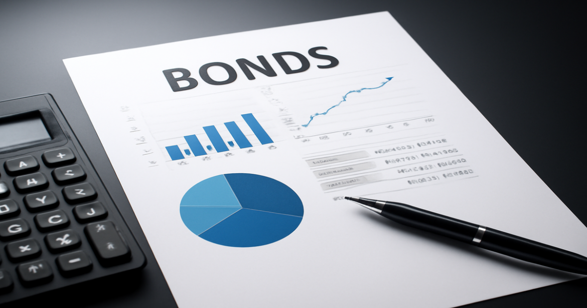 Professional image representing инвестиции в облигации with charts and financial tools.