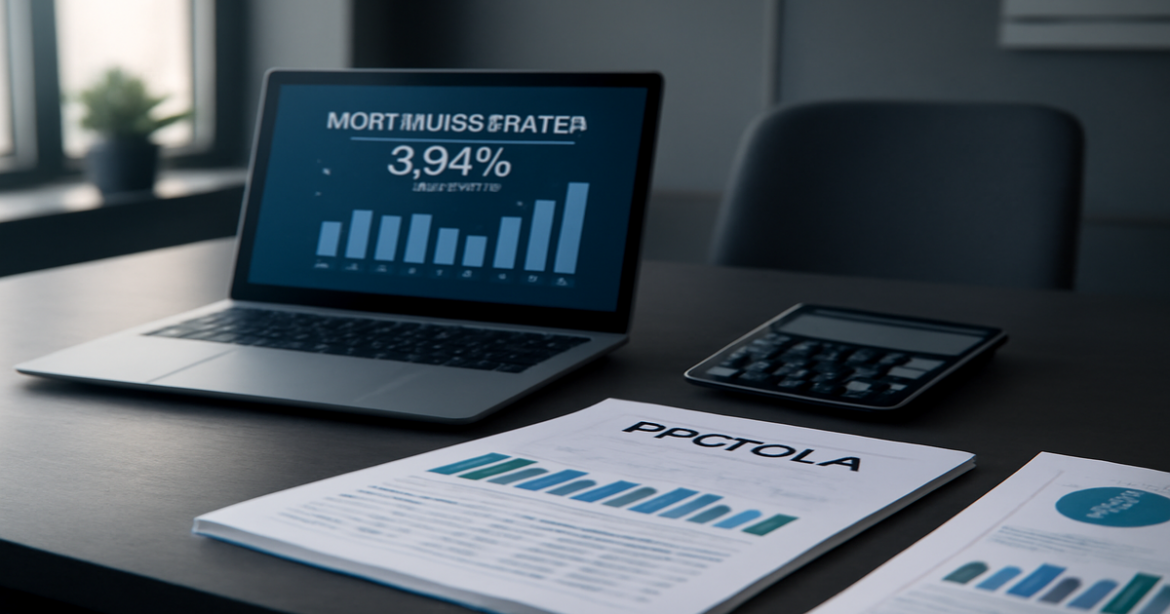 Professional image of mortgage documents and financial charts for ипотека article.
