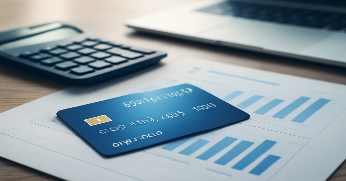 Credit card on desk illustrating its impact on кредитная история and financial management.