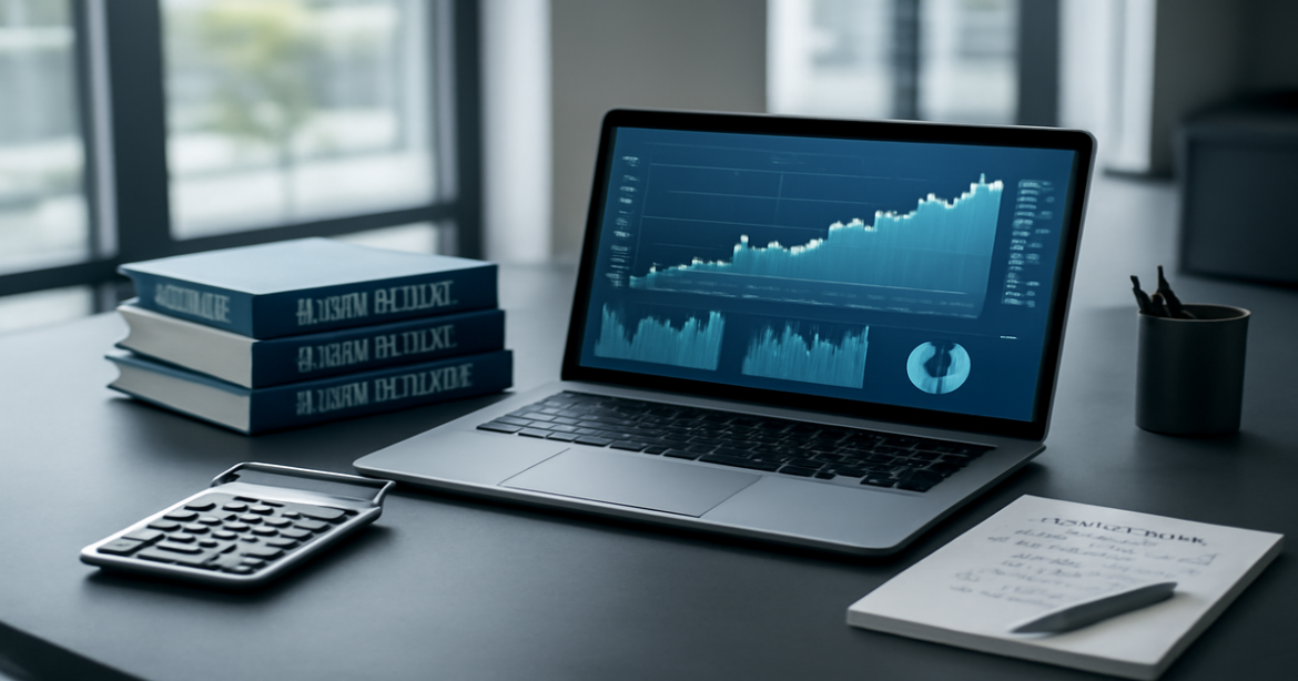 Professional workspace illustrating passive доход with investment tools and financial data.