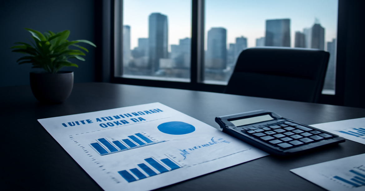 An elegant office scene illustrating how инвестиционные фонды work with financial charts and investment tools.