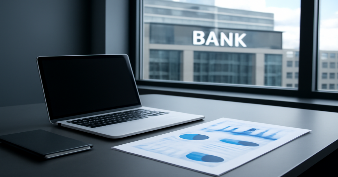 Professional banking office scene illustrating РКО for business financial planning.