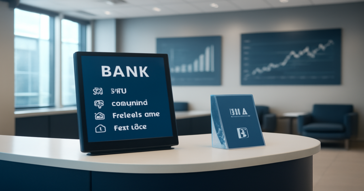 A professional banking scene illustrating РКО services with modern design elements.