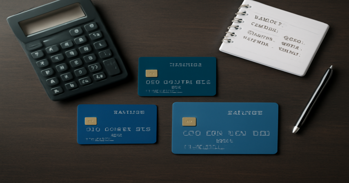 High-quality image of a debit card and financial tools for everyday expenses.
