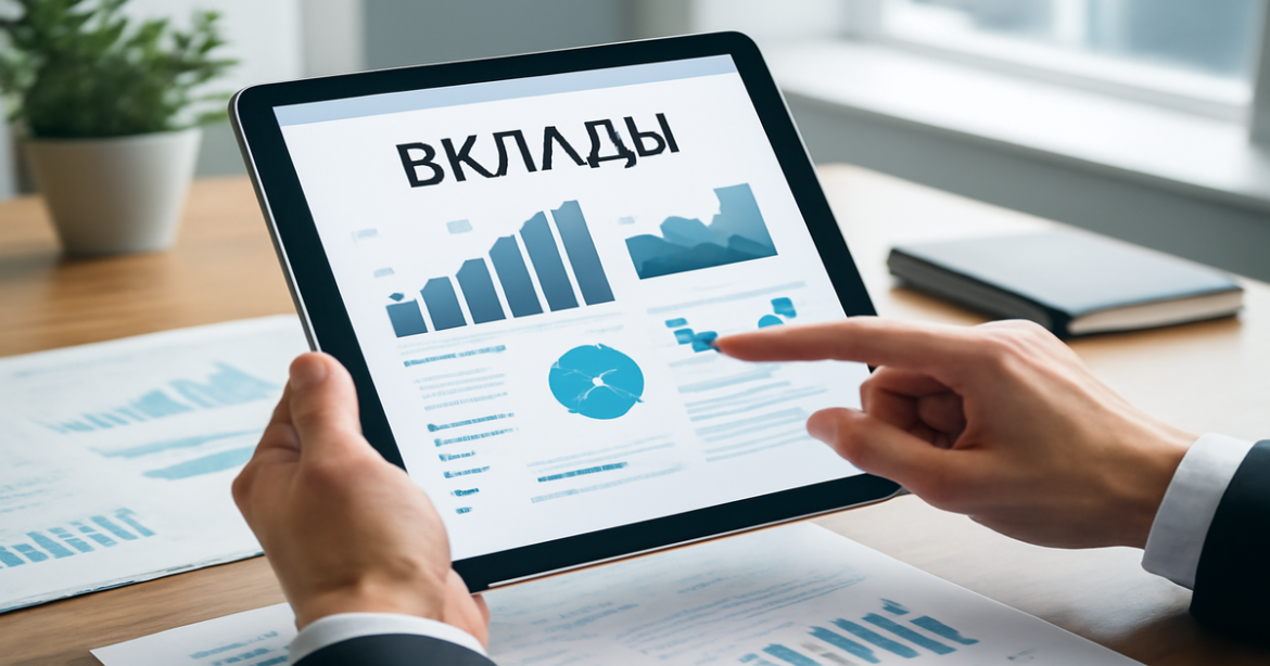 A professional image illustrating вкладов (deposits) in a modern banking environment, highlighting financial literacy.
