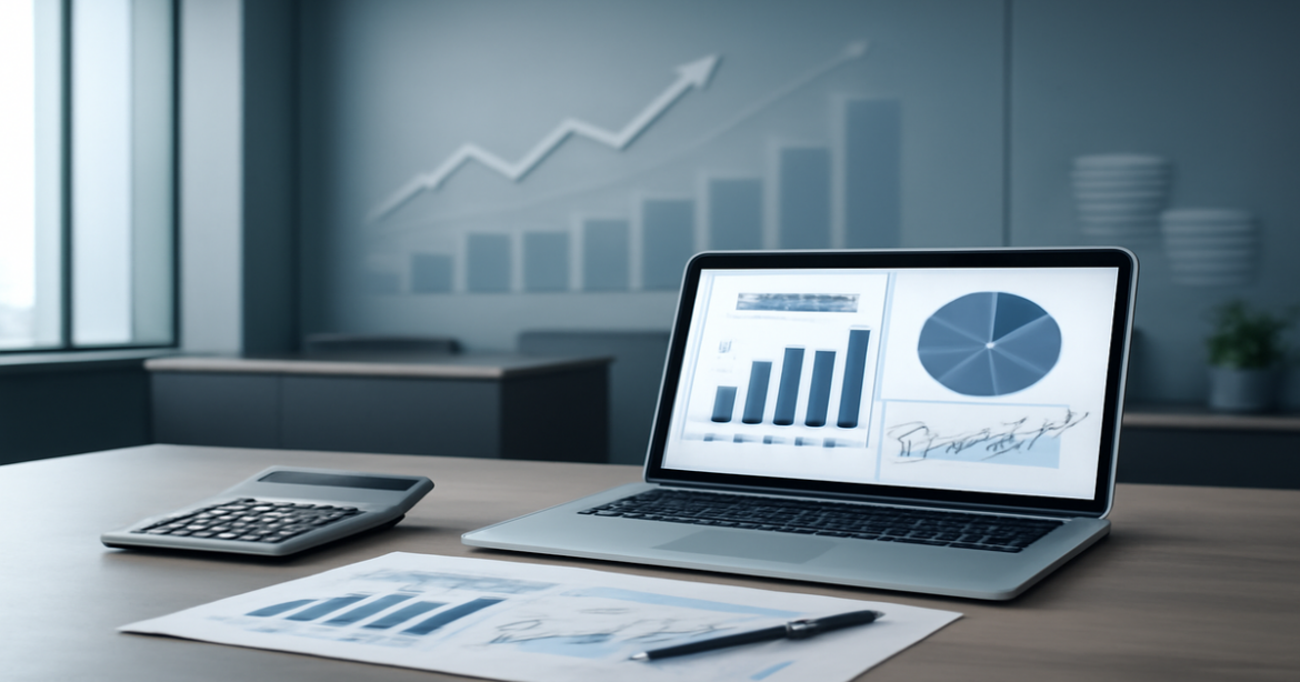 A professional bank setting emphasizing выбор банка для депозитов with financial documents and charts.