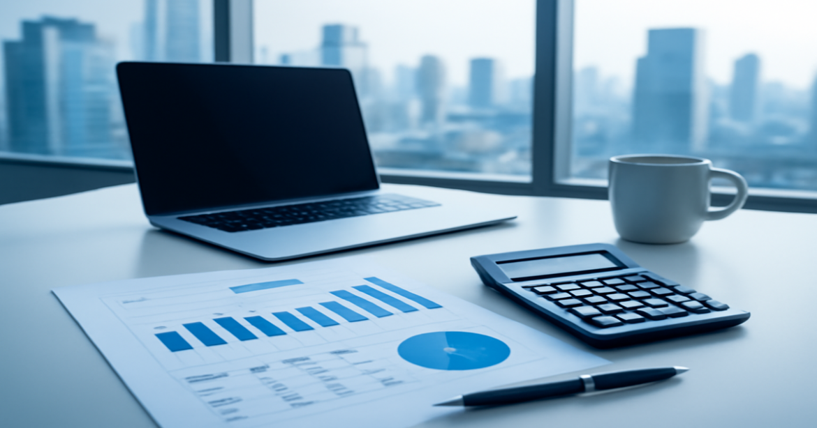 A professional image illustrating страхование in a modern office setting with financial tools.