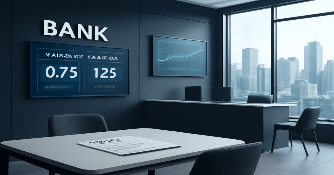 Image of a modern bank interior showcasing вклады and deposit rates for 2026.