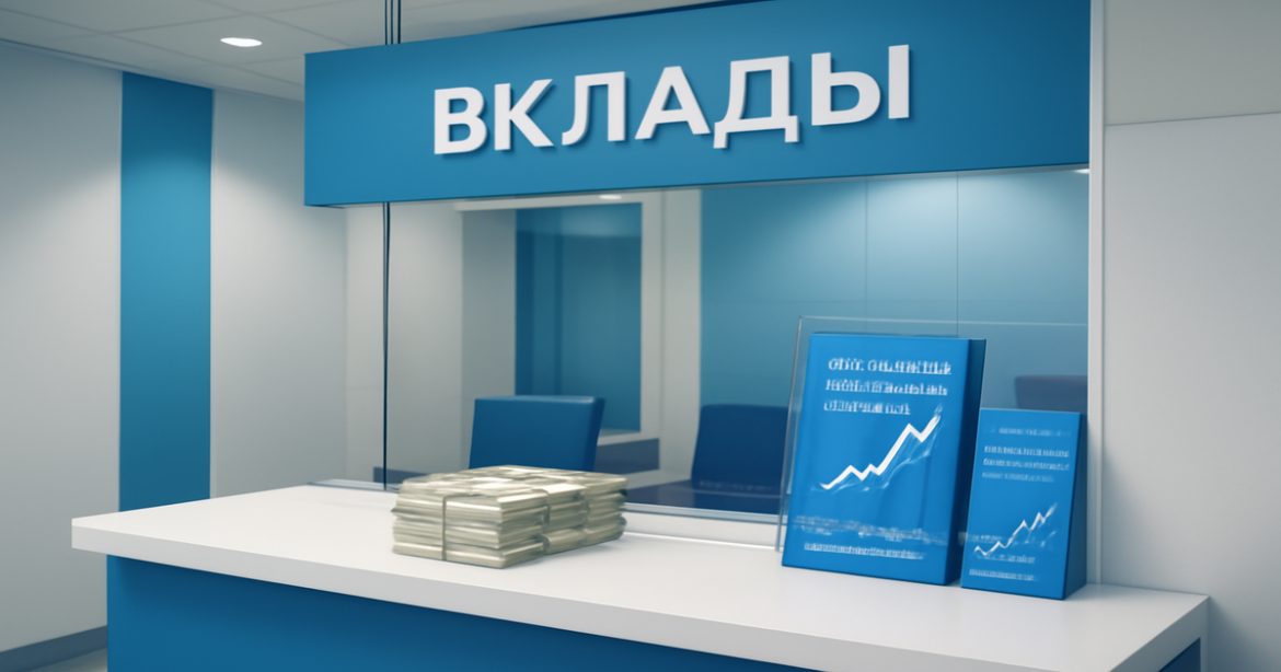 A professional bank interior image reflecting вклады and investment options for 2023.