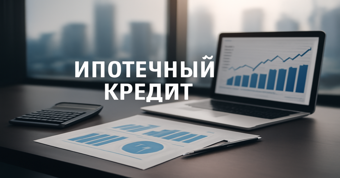 Professional image depicting ипотечный кредит with financial documents and a modern office setting.
