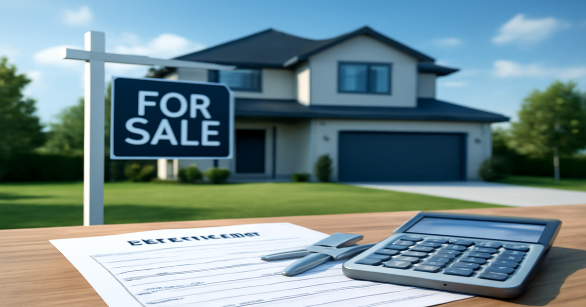 A professional image illustrating the concept of ипотека for home buying, featuring a modern house and finance elements.