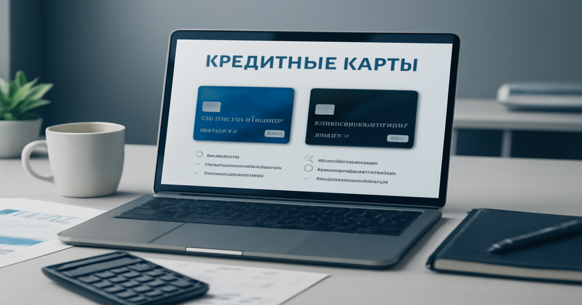 A professional workspace image featuring кредитные карты comparison for financial guidance.