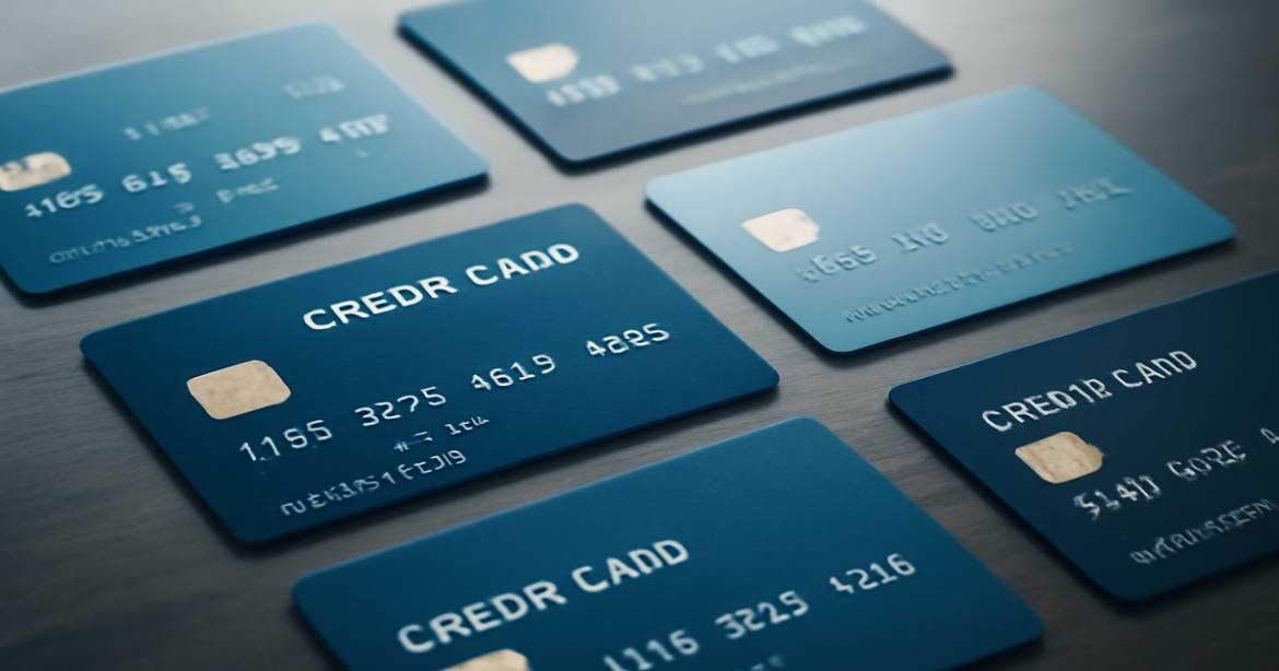 Explore various кредитные карты on a professional desk, emphasizing finance and banking choices.