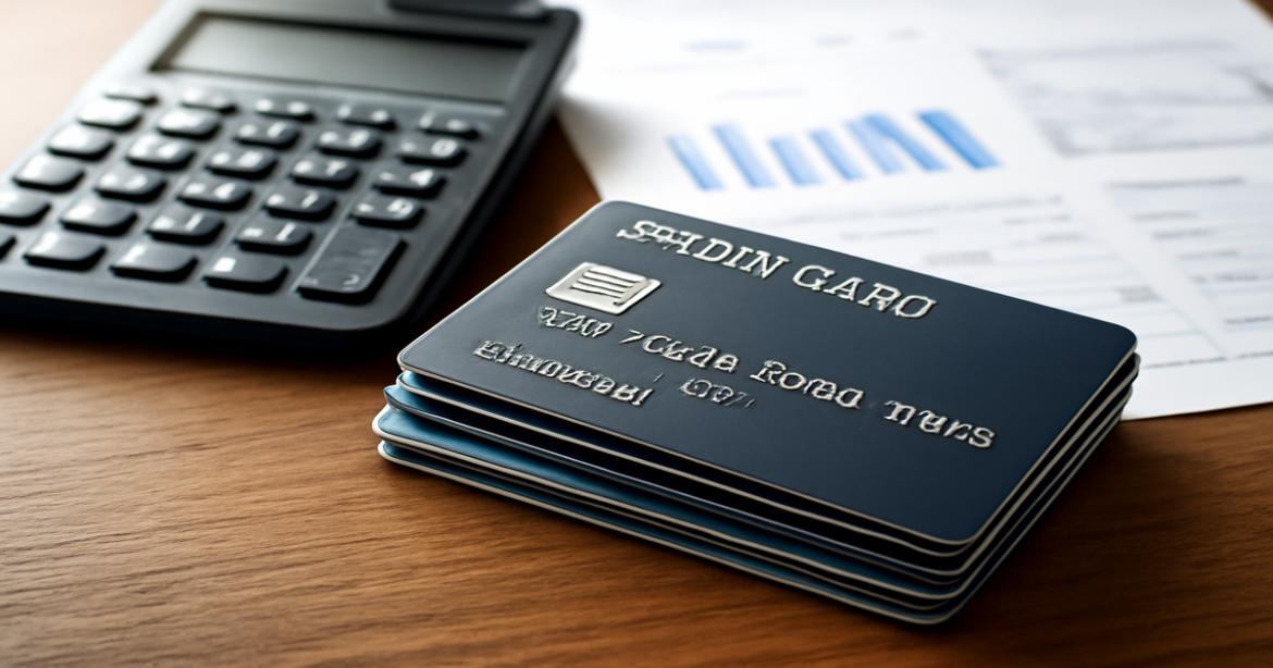 A collection of credit cards on a desk representing top credit cards for financial goals.