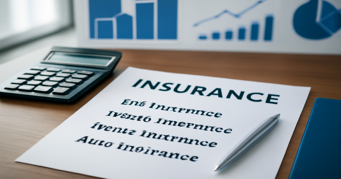 Explore страхование options with this professional image of financial documents and tools.