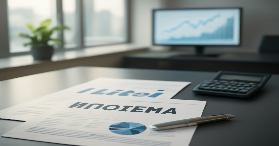 A professional bank office scene related to ипотека showcasing documents and financial charts.