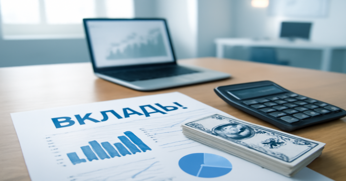 Professional image of a bank office, highlighting вклады and financial instruments for maximum interest rates.