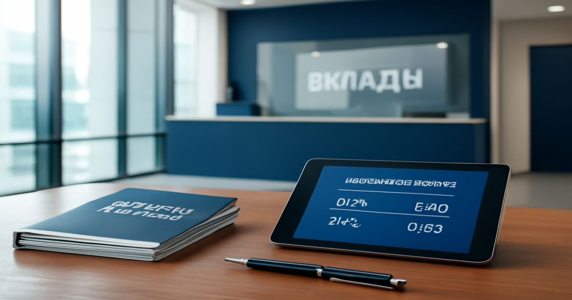 Professional image of a bank deposit area, highlighting вклады в банке and savings options.