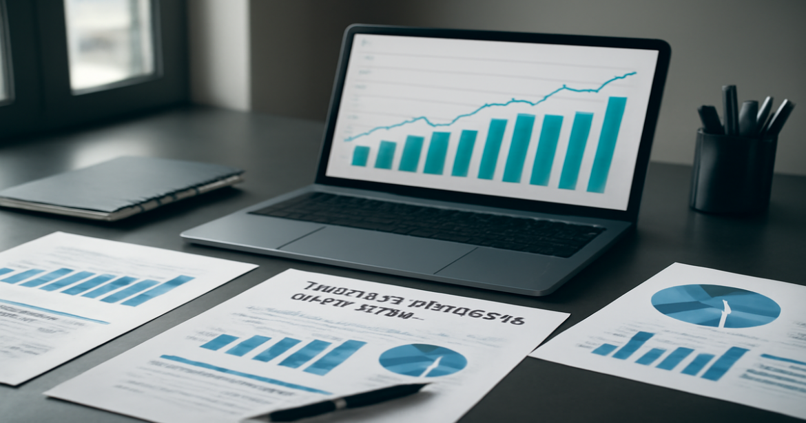 Professional office scene showcasing кредитные программы для бизнеса with financial documents and graphs.