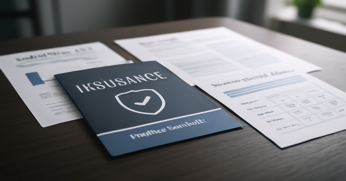 An image showcasing various insurance documents, illustrating the concept of страхование in a professional setting.