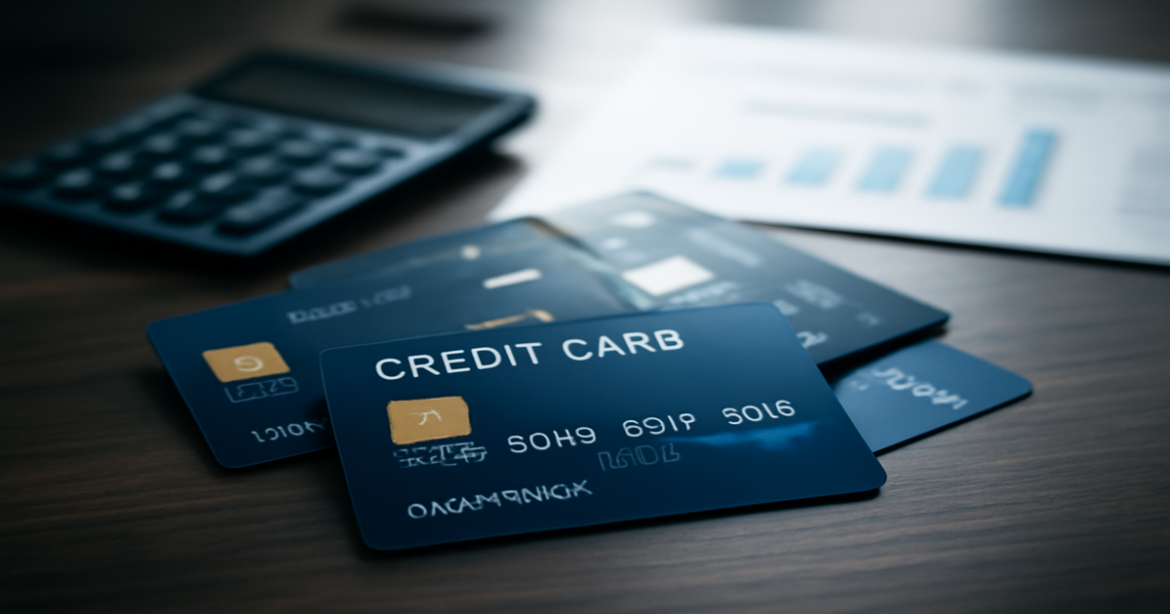 Image of credit cards on a desk, highlighting their benefits for financial life.