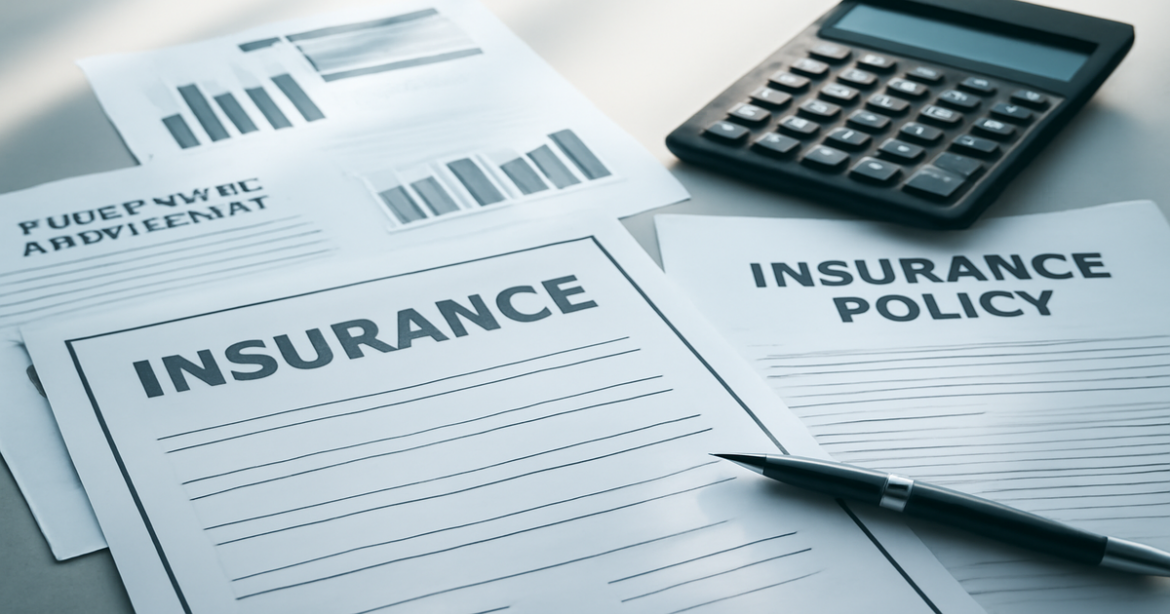 A professional image illustrating страхование with financial tools and documents for security.