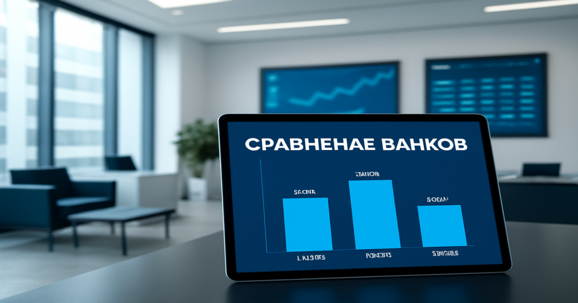 Professional bank interior highlighting сравнение банков with modern design and financial technology.