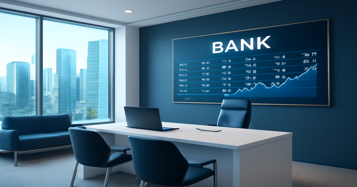 Professional image representing банковское сравнение in a modern bank setting.