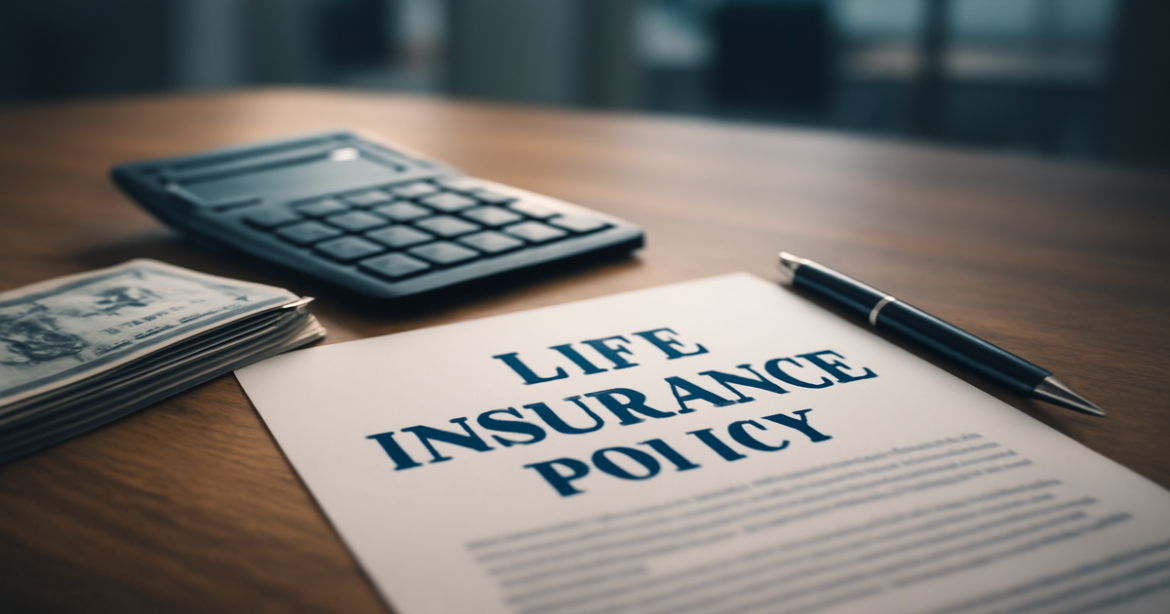Life insurance policy on a desk, symbolizing financial security and protection for loved ones.